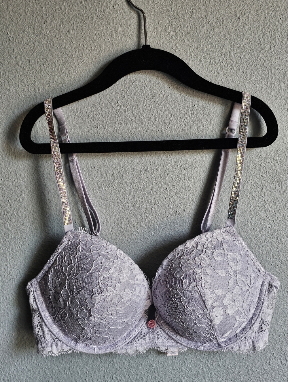 Lilac Lace Push Up Bra Twinkle Shine Strap Victoria Secret Dream Angels 32C